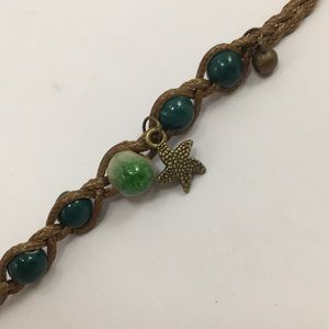 Ceramic green beaded rope bracelet w/ star fish